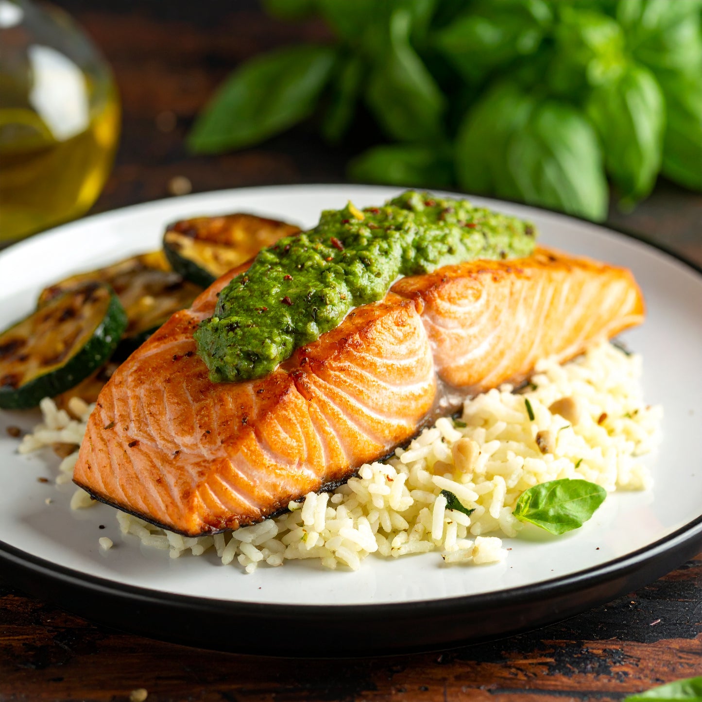 Pan Seared Salmon with Pesto Cream Sauce